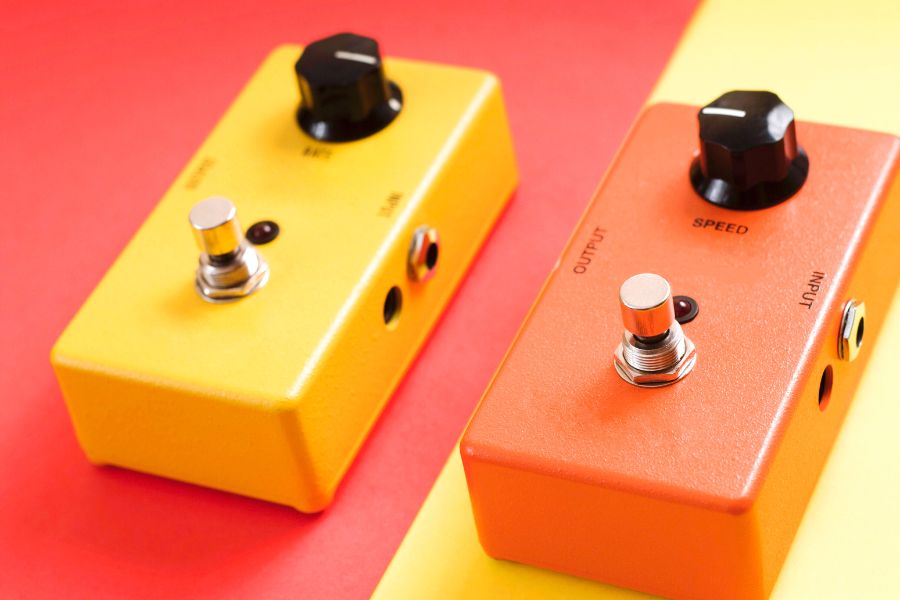 Guitar Pedals - One Yellow and One Salmon