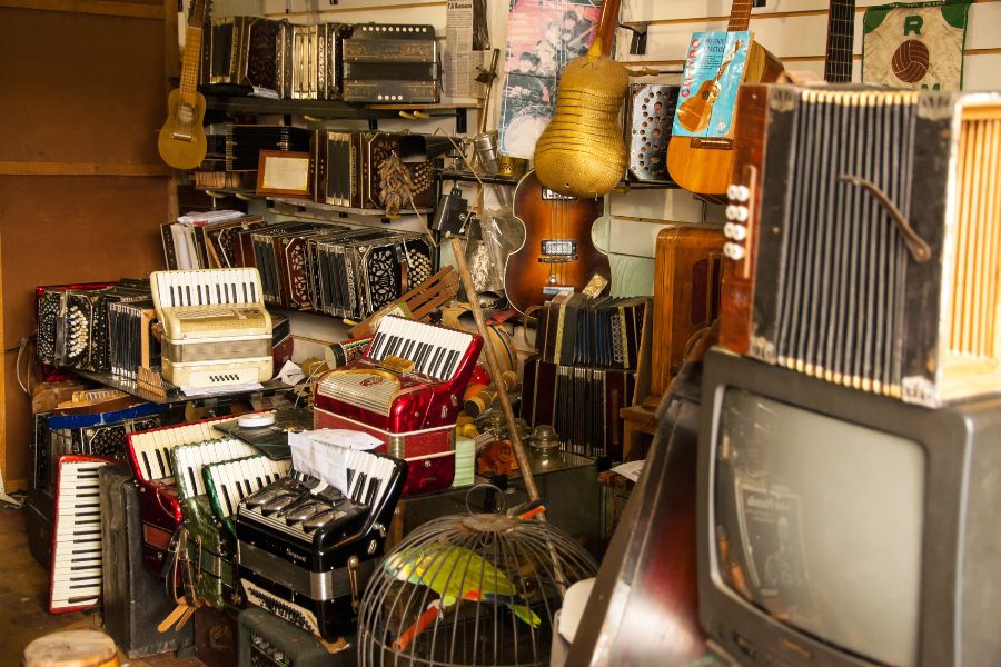 A Collection of Music Instruments Being Sold